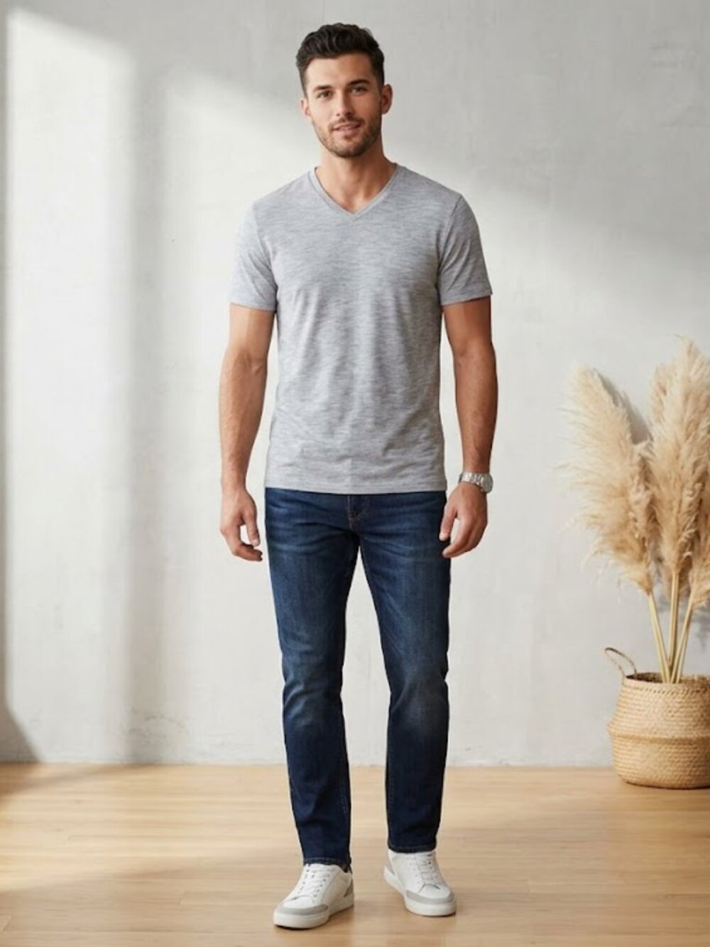 Express Heather Gray V-Neck Tee Flex Stretch XL / TG